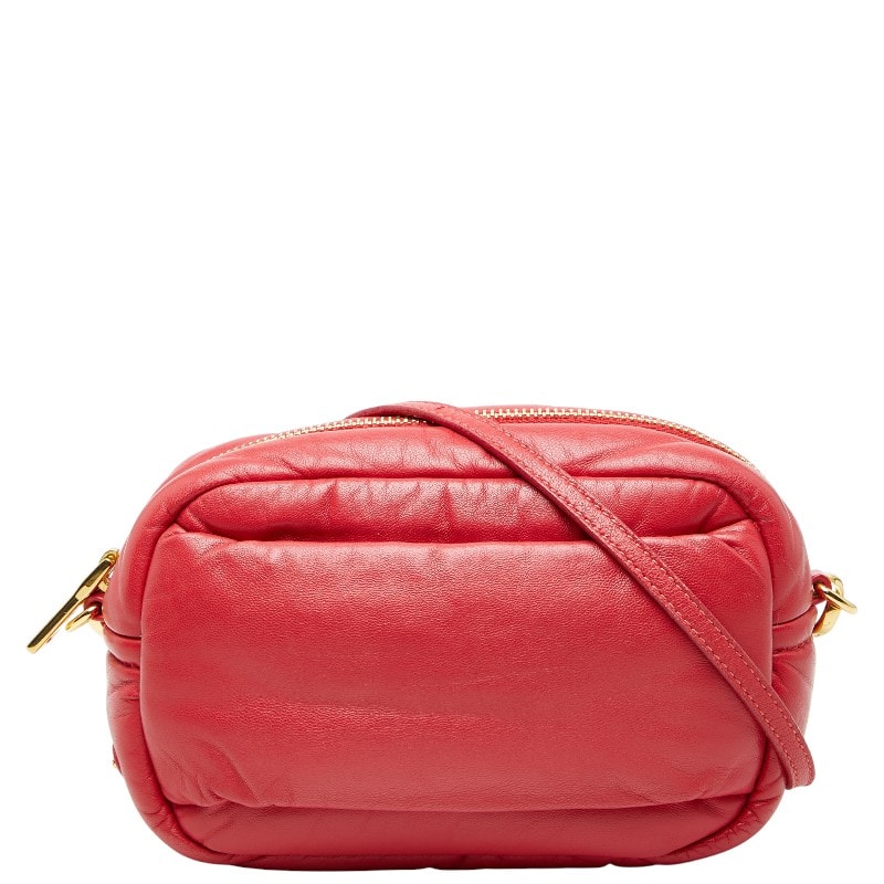 プラダ 三角ロゴプレート ショルダーバッグ レッド レザー レディース PRADA 【中古】
