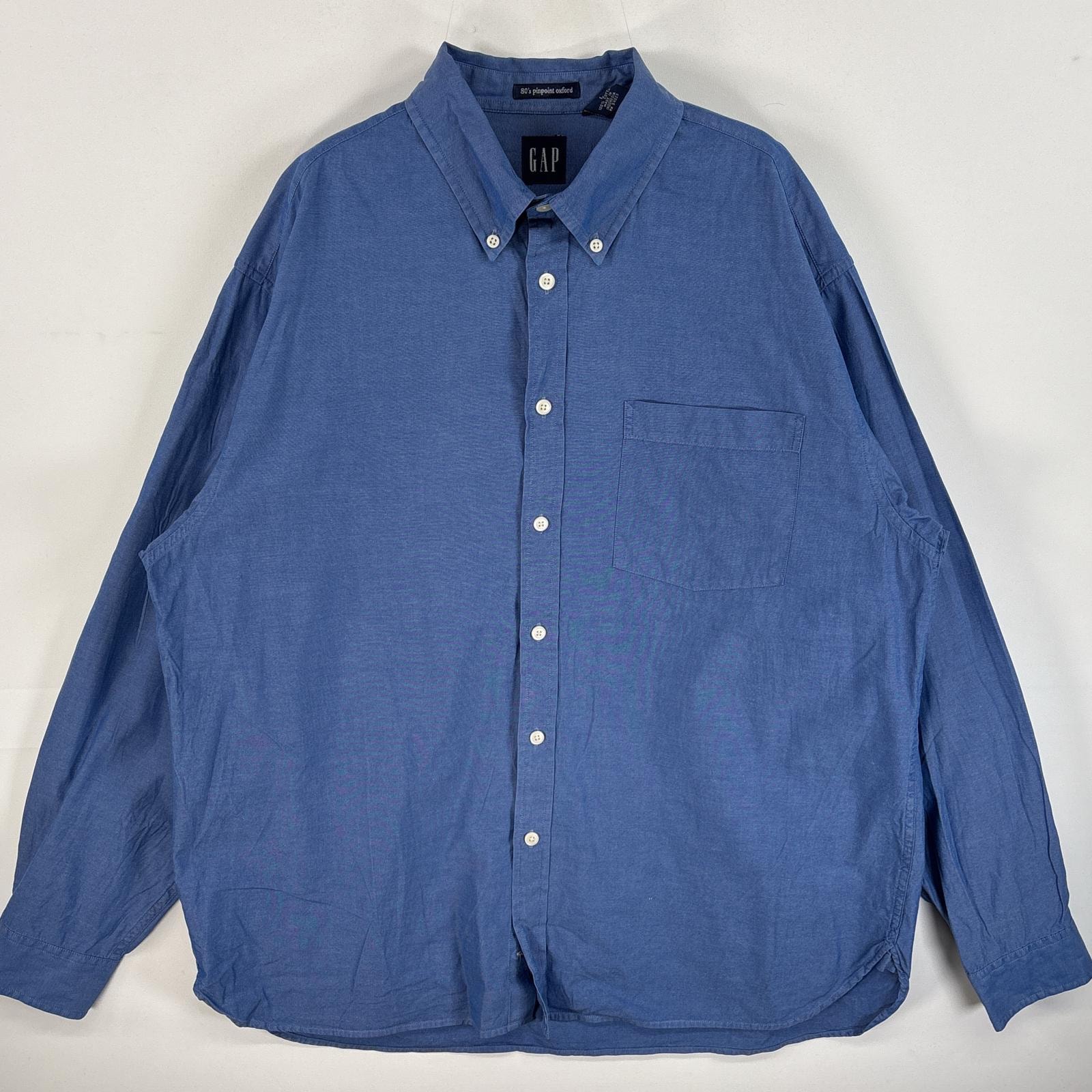 古着 ギャップ GAP 長袖シャツ ボタンダウンシャツ オールドギャップ 胸ポケ L  ブルー 無地 メンズ