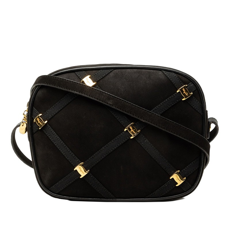 サルヴァトーレフェラガモ ヴァラ ショルダーバッグ ブラック スウェード レザー レディース Salvatore Ferragamo 中古