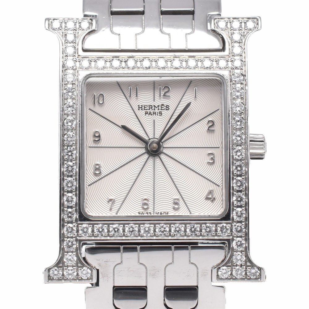 エルメス HERMES HH1.230 Hウォッチ ダイヤモンドベゼル シルバー クォーツ レディース 良品 腕時計 R#149170