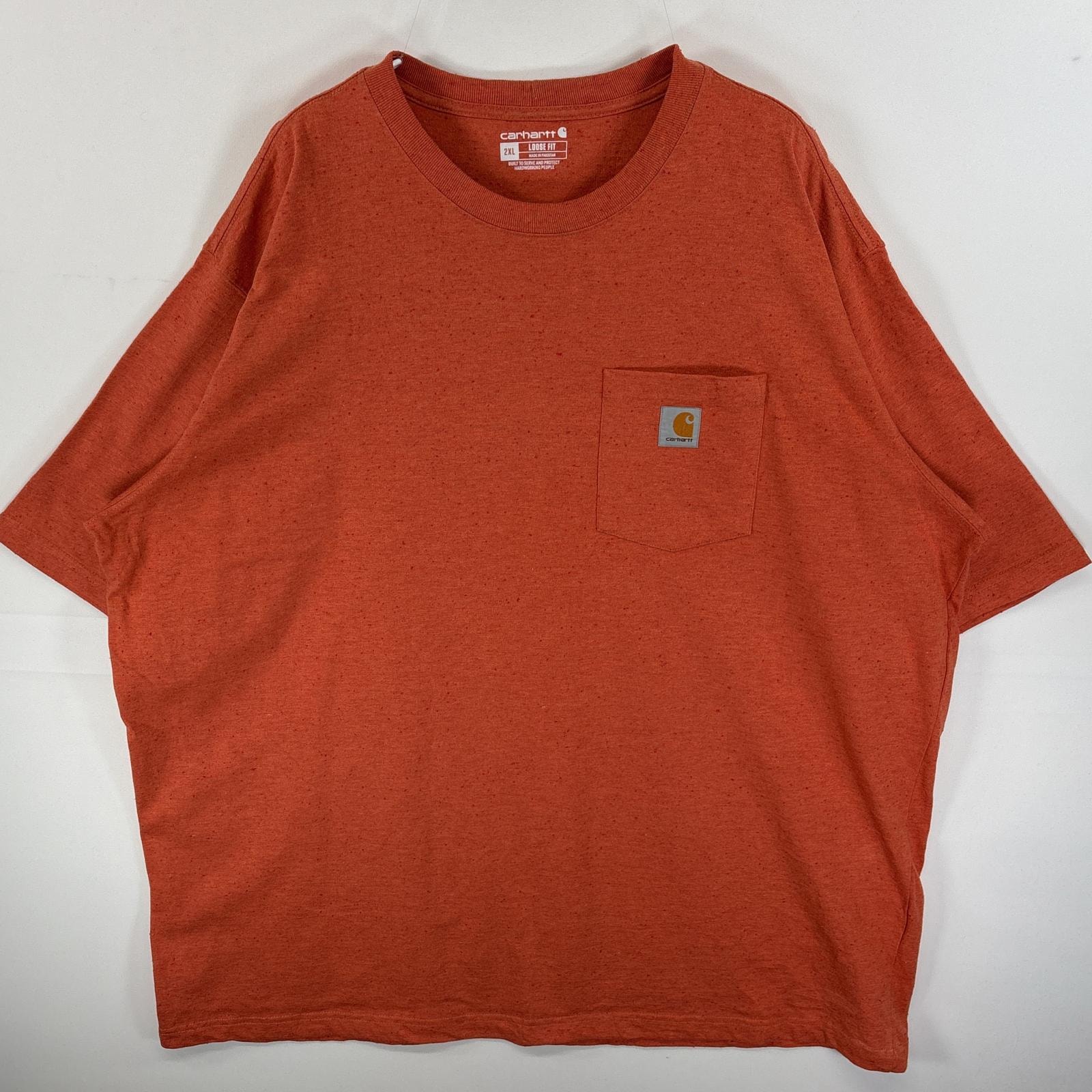 古着 カーハート Carhartt 半袖Tシャツ ワンポイント ロゴ 胸ポケ 大きいサイズ 2XL オレンジ系 無地 メンズ