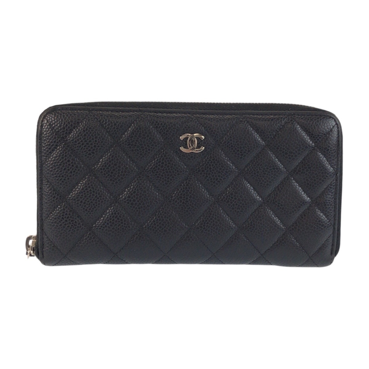美品 CHANEL シャネル ココマーク マトラッセ ブラック 黒 シルバー金具 レザー 長財布 ロングウォレット 601803 【中古】