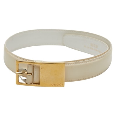 グッチ ベルト サイズ:65 26 036 1406 1284 ホワイト レザー レディース GUCCI 【中古】