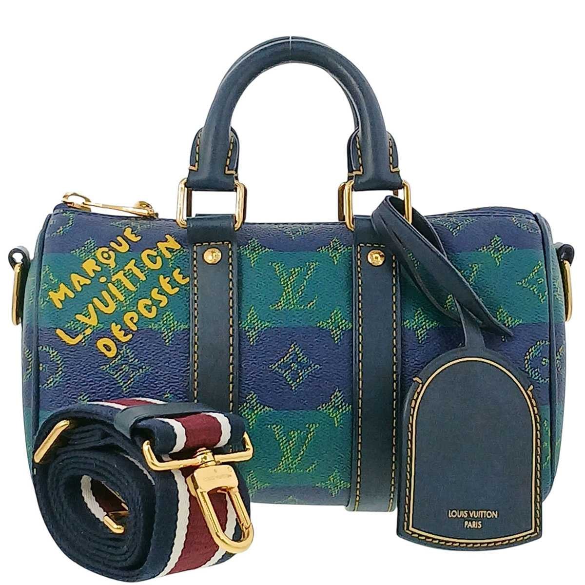 LOUIS VUITTON ルイ・ヴィトン キーポル バンドリエール25 ハンドバッグ M25786 PVC ネイビー グリーン メンズ【中古】