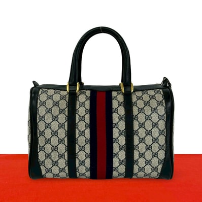 GUCCI グッチ シェリーライン GG ロゴ レザー PVC ハンドバッグ ネイビー
25932