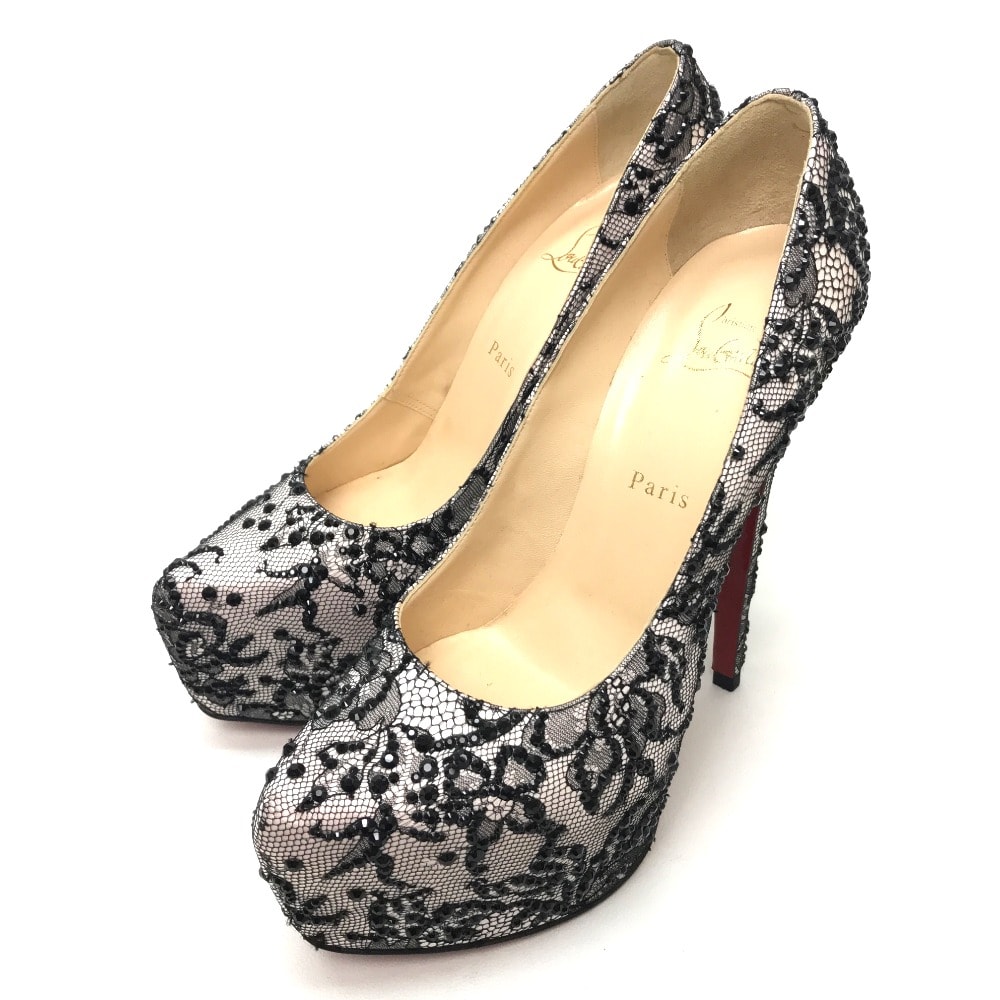 クリスチャンルブタン Christian Louboutin レース プラットフォームソール 靴 シューズ ハイヒール パンプス スパンコール ブラック ブラック 未使用