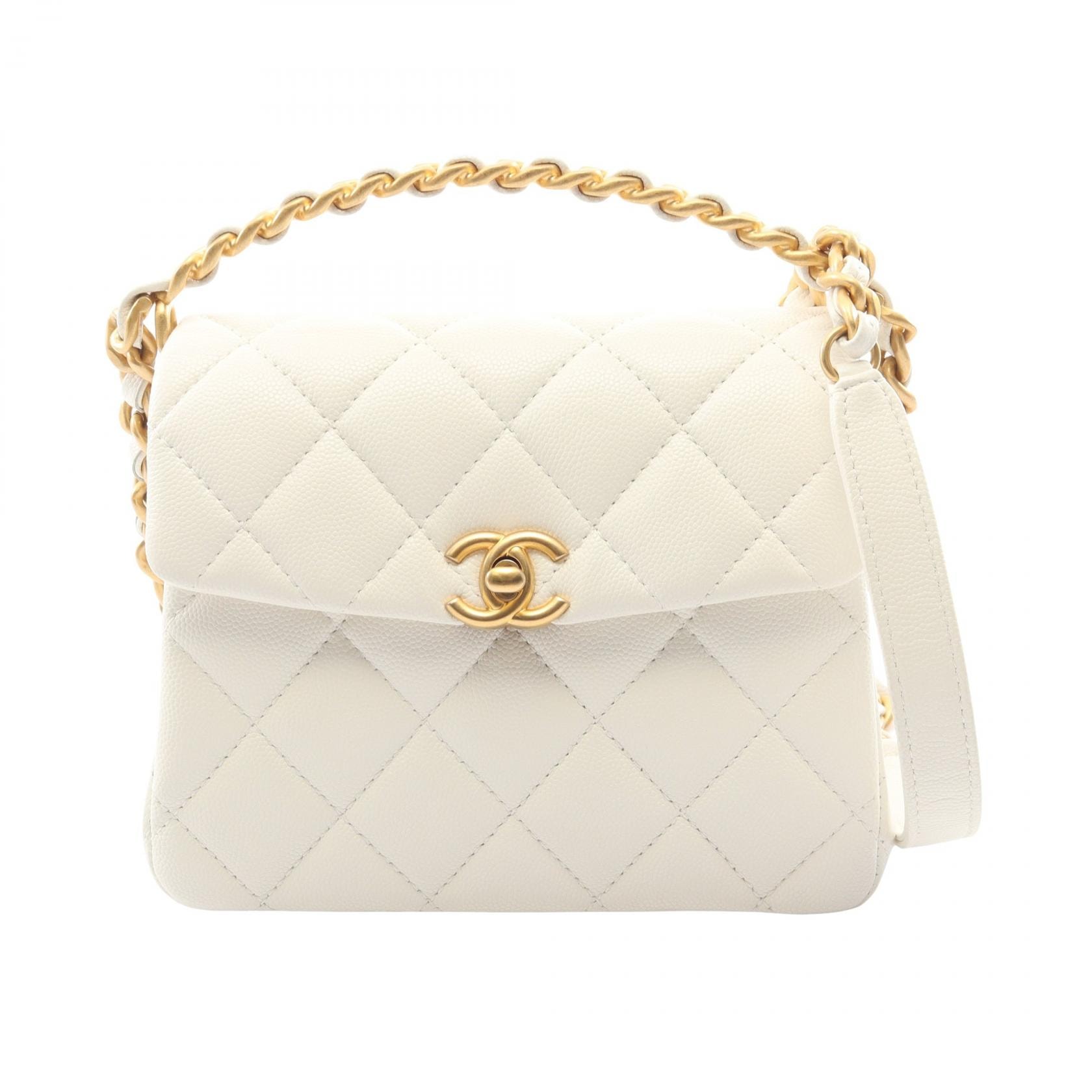 シャネル CHANEL マトラッセ トップハンドル 2WAY ハンドバッグ バッグ キャビアスキン(グレインドカーフ) レディース ホワイト系 AS4472 【中古】