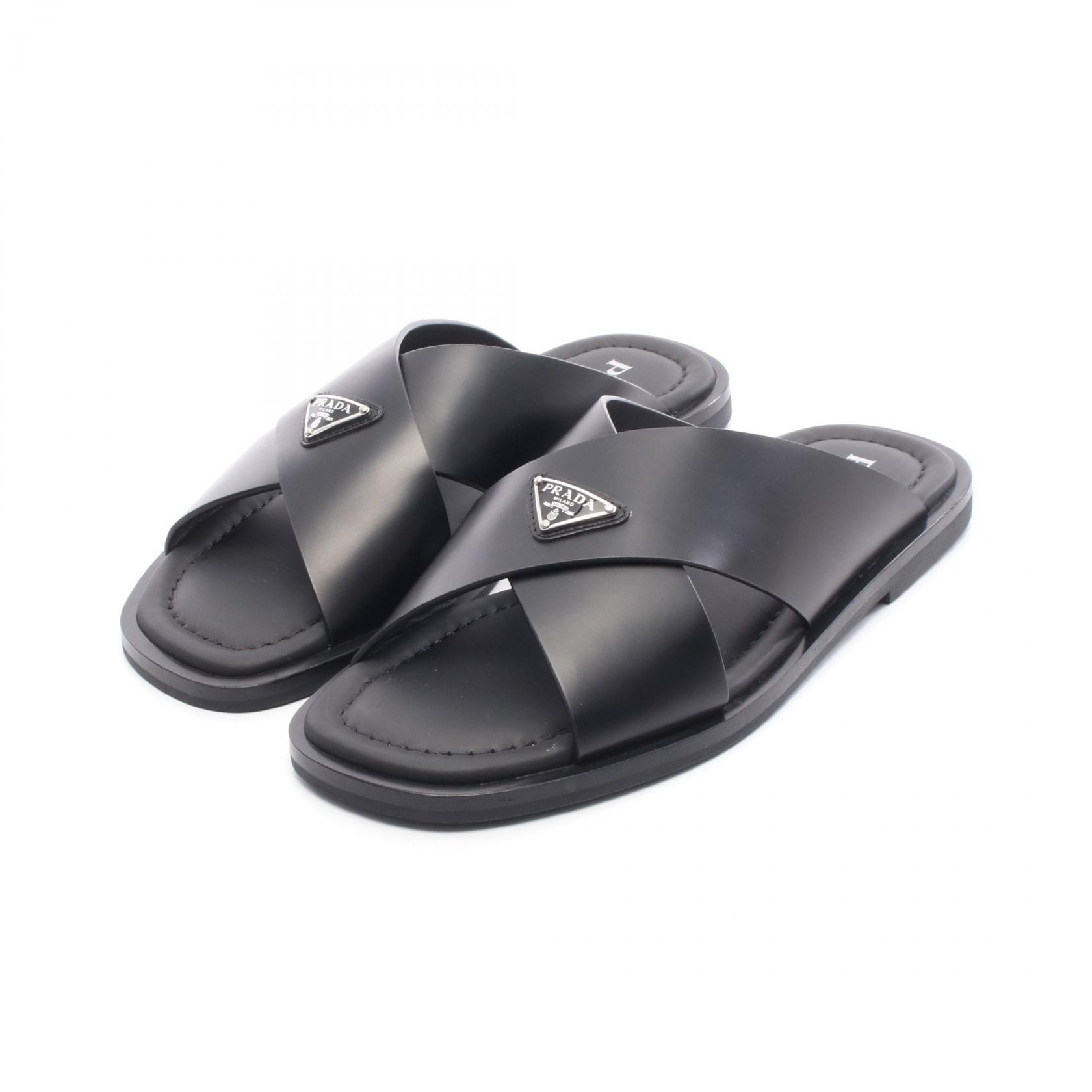 Prada PRADA 크리스 크로스 샌들 슈즈 가죽 남성 블랙 [중고]