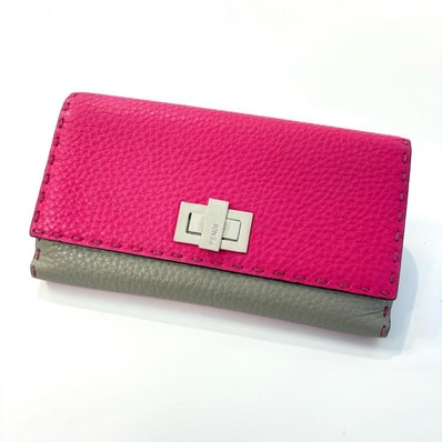 FENDI セレリア ピーカブー ハンドステッチ ピンク バイカラー 限定コレクション 長財布 鑑定済み 正規品 フェンディ