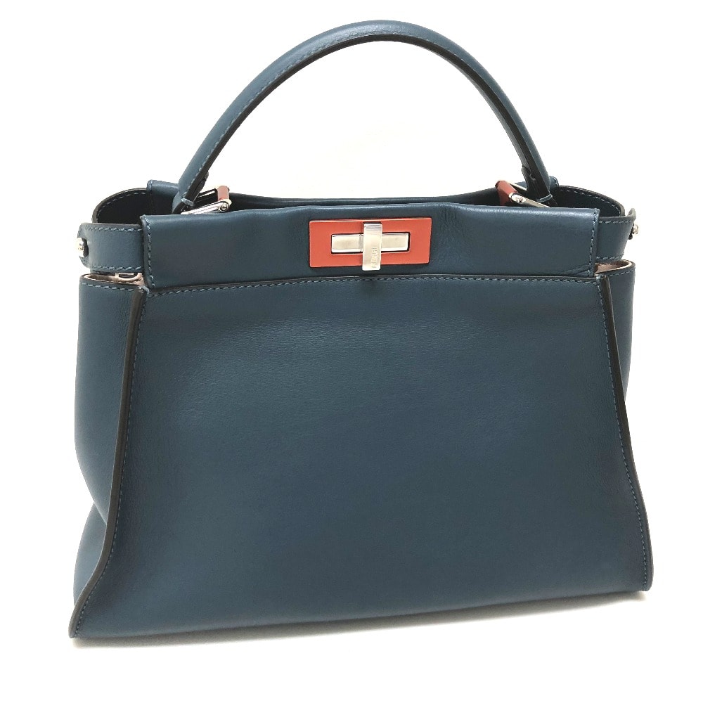 フェンディ FENDI ピーカブー レギュラー 8BN290 カバン ショルダーバッグ ハンドバッグ レザー ブルー 新品同様