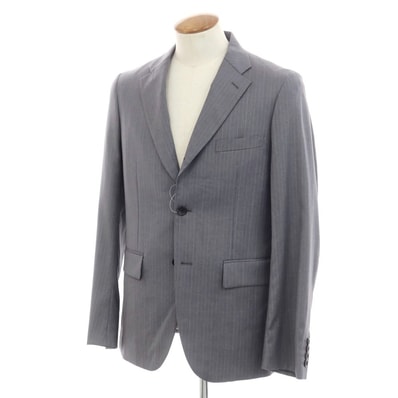 【中古】コムデギャルソン オムドゥ COMME des GARCONS HOMME DEUX 2024年春夏 ウール ストライプ テーラードジャケット グレーxライトスマルトブルー【サイズM】【メンズ】