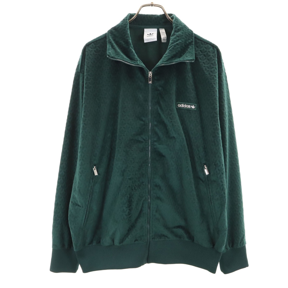 美品 adidas アディダス トレフォイルロゴ ベロア トラックジャケット 2XL グリーン ビックサイズ