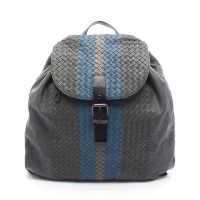 ボッテガヴェネタ BOTTEGA VENETA イントレチャート リュックサック バックパック バッグ レザー レディース グレー系 / ブルー系 【中古】