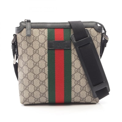 グッチ GUCCI GGスプリーム ウェブストライプ フラットメッセンジャー ショルダーバッグ バッグ PVCコーティングキャンバス レザー メンズ レディース ベージュ系 / ブラック系 / マルチカラー 471454 【中古】