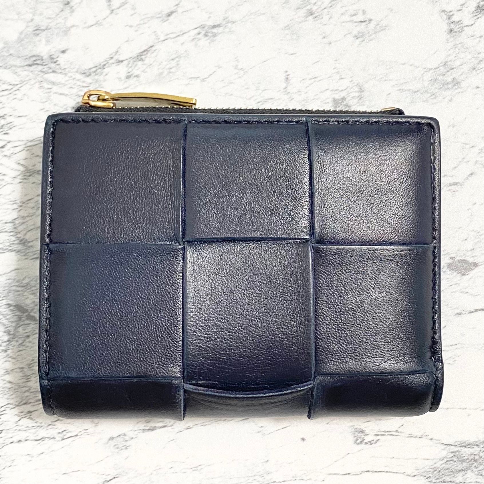 Bottega Veneta Casette Maxi Intrecciato Lambskin Calfskin Small Bi-fold Zippered Wallet "Space"