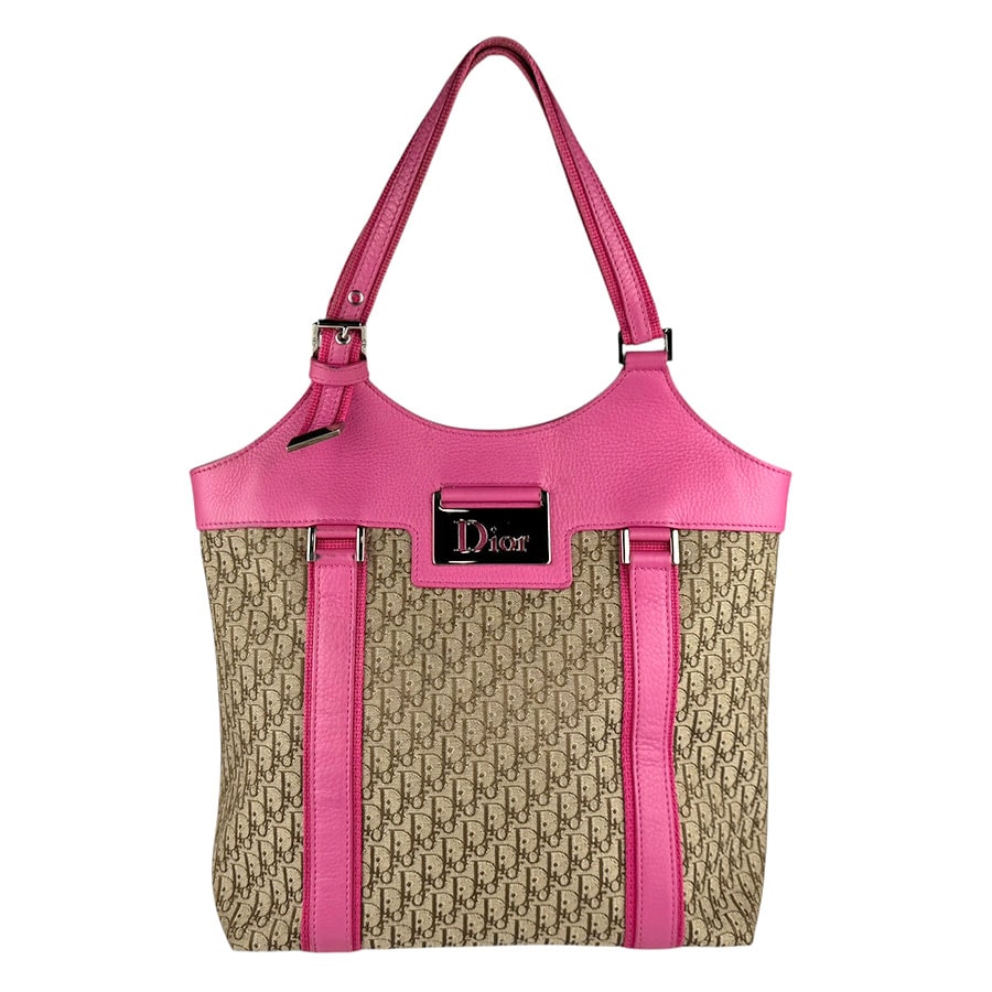 クリスチャンディオール Christian Dior ハンドバッグ キャンバス/レザー ブラウン/ピンク シルバー レディース【中古】 z9192