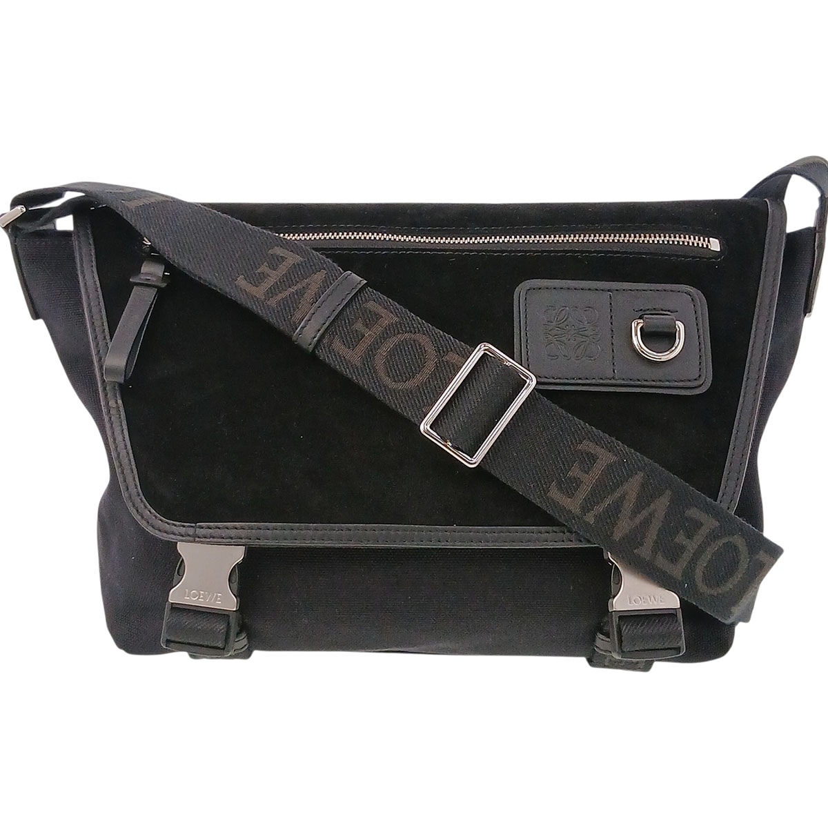 LOEWE ロエベ フレックス ショルダー メッセンジャーバッグ B000U45X01 キャンバス スエード ブラック  メンズ【中古】