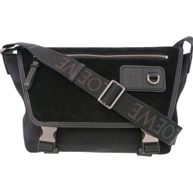 LOEWE ロエベ フレックス ショルダー メッセンジャーバッグ B000U45X01 キャンバス スエード ブラック メンズ【中古】