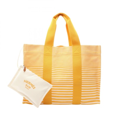 エルメス HERMES バヤデール ブトンドール ポーチ付き トートバッグ バッグ キャンバス ホワイト レディース ホワイト系 / イエロー系 【中古】