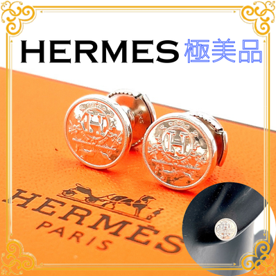 Hermes Ex-Libris Earrings TPM "Silver"