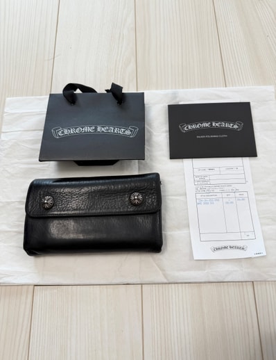 Chrome Hearts Wave Cross Ball Button Leather Wallet "Black/Silver"