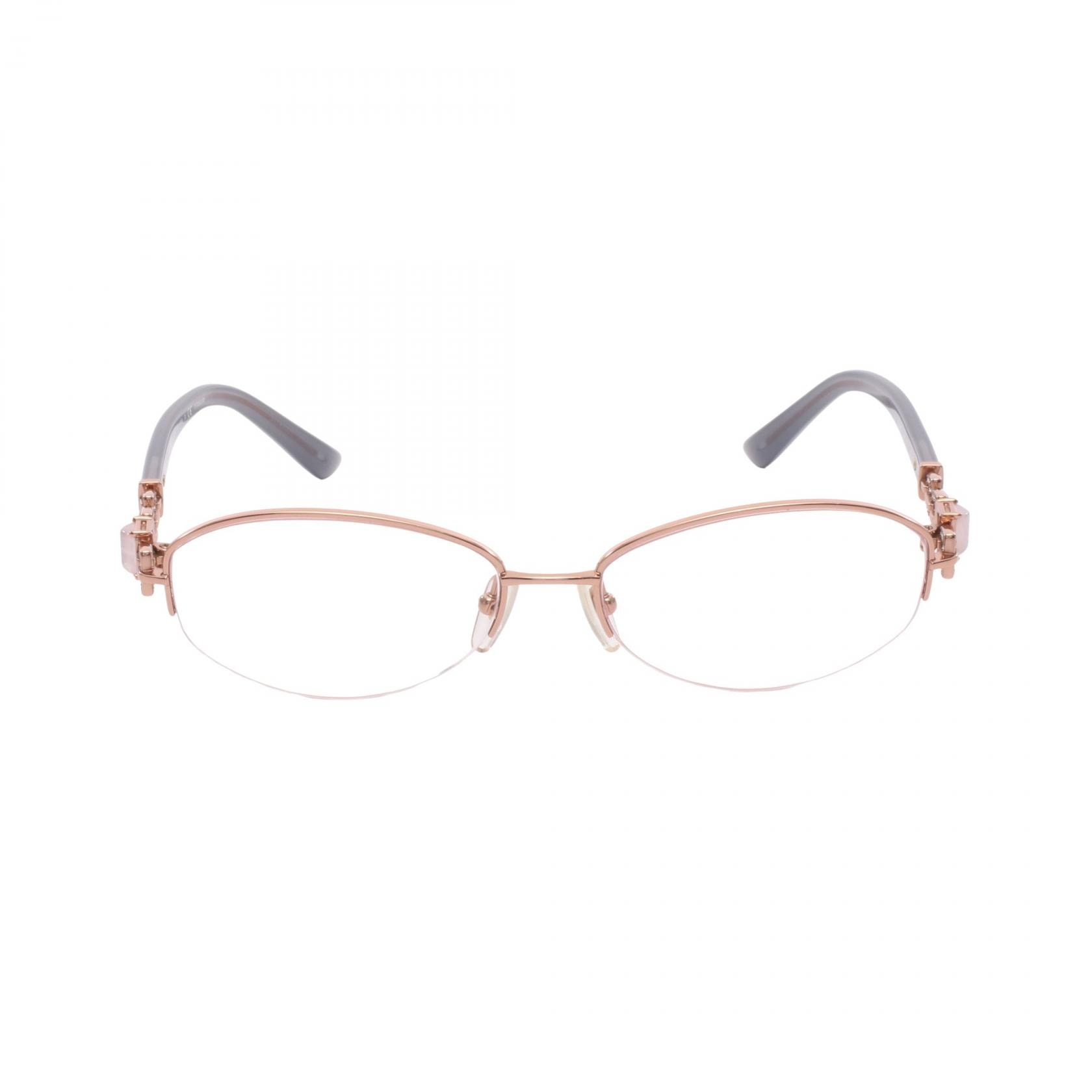 ブルガリ BVLGARI 度入り ハーフリム メガネ 衣料品 GP / プラスチック / ラインストーン レディース ゴールド系 / グレー系 2183BD 【中古】