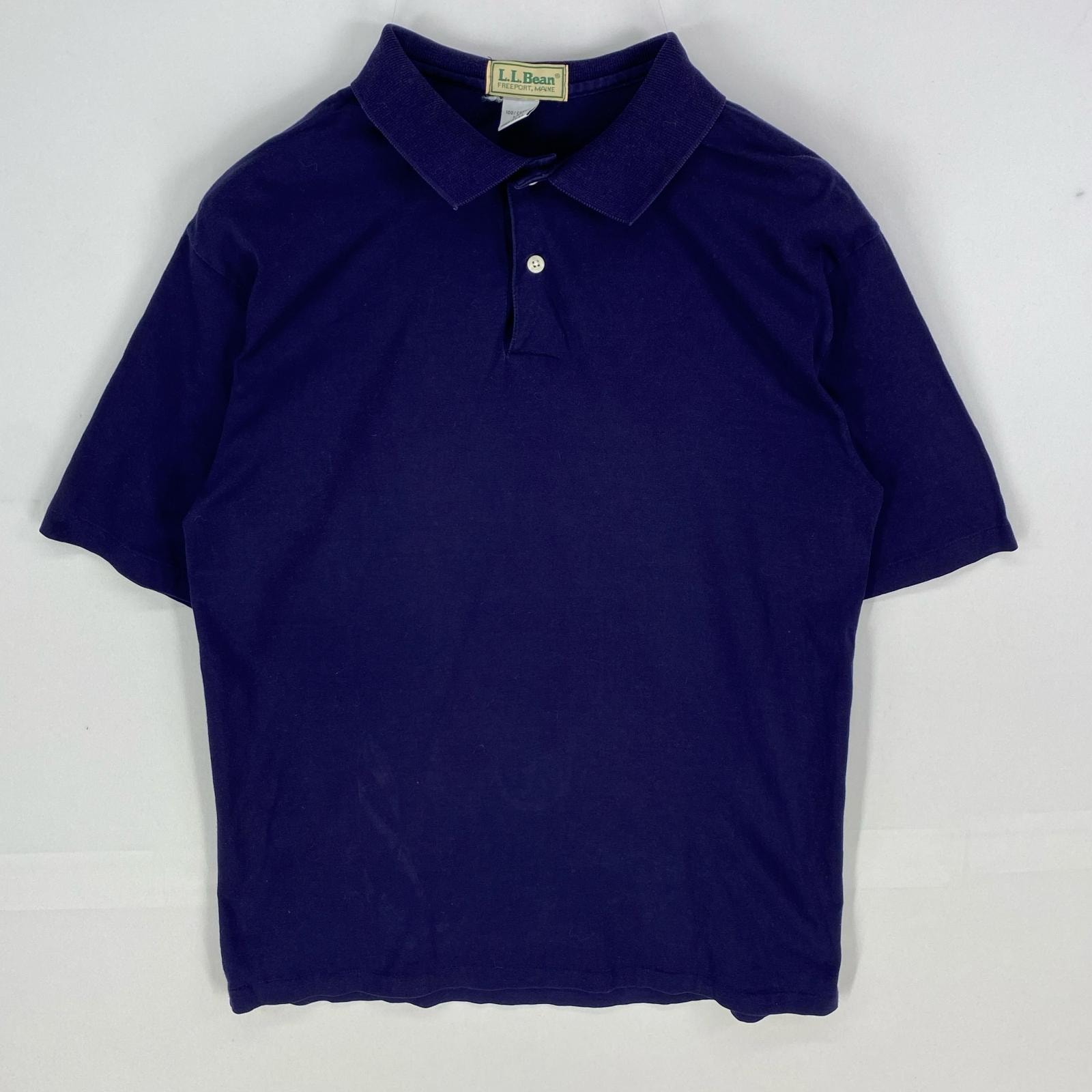 古着 90's/90年代 エルエルビーン L.L.Bean USA製 半袖シャツ ポロシャツ アウトドア ショートスリーブ L ネイビー系 無地 メンズ