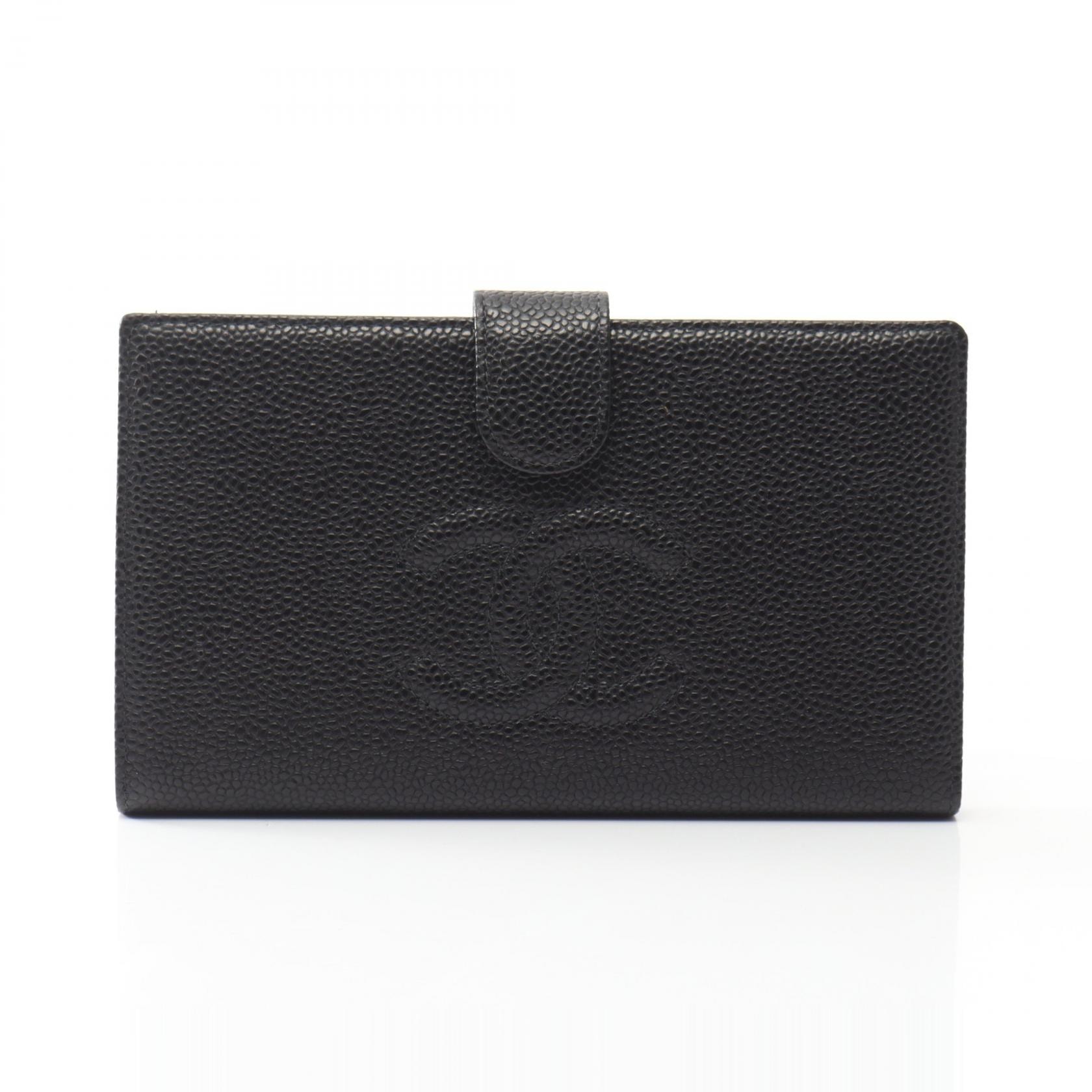 シャネル CHANEL ココマーク 二つ折り長財布 財布 キャビアスキン(グレインドカーフ) レディース ブラック系 A13498 【中古】