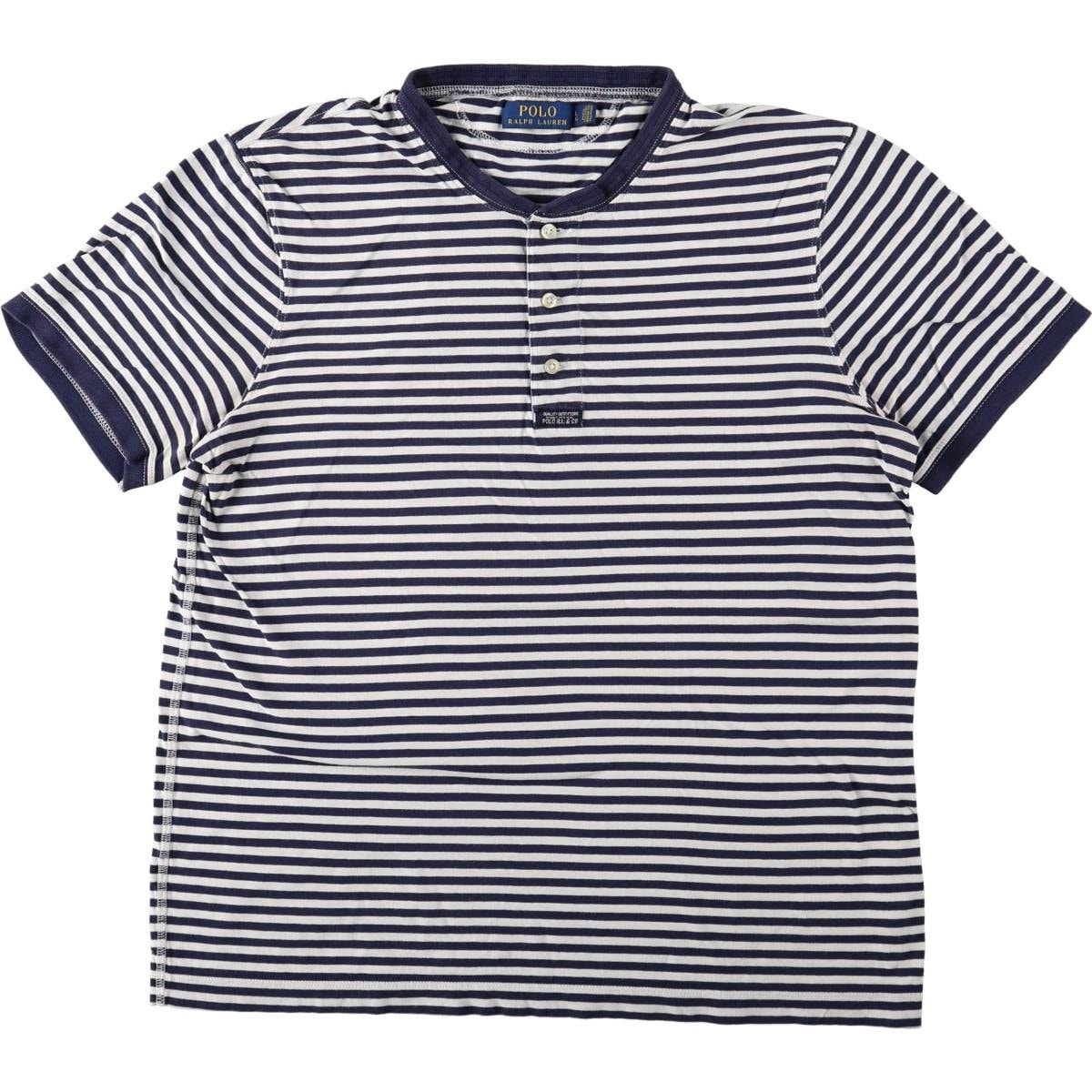 古着 ラルフローレン Ralph Lauren POLO RALPH LAUREN ヘンリーネック 半袖 ボーダーTシャツ メンズL相当/eaa661068