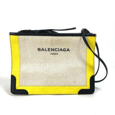 バレンシアガ BALENCIAGA ネイビー ポシェット 339937 斜め掛け クラッチバッグ ポーチ ショルダーバッグ レザー/コーティングキャンバス イエロー