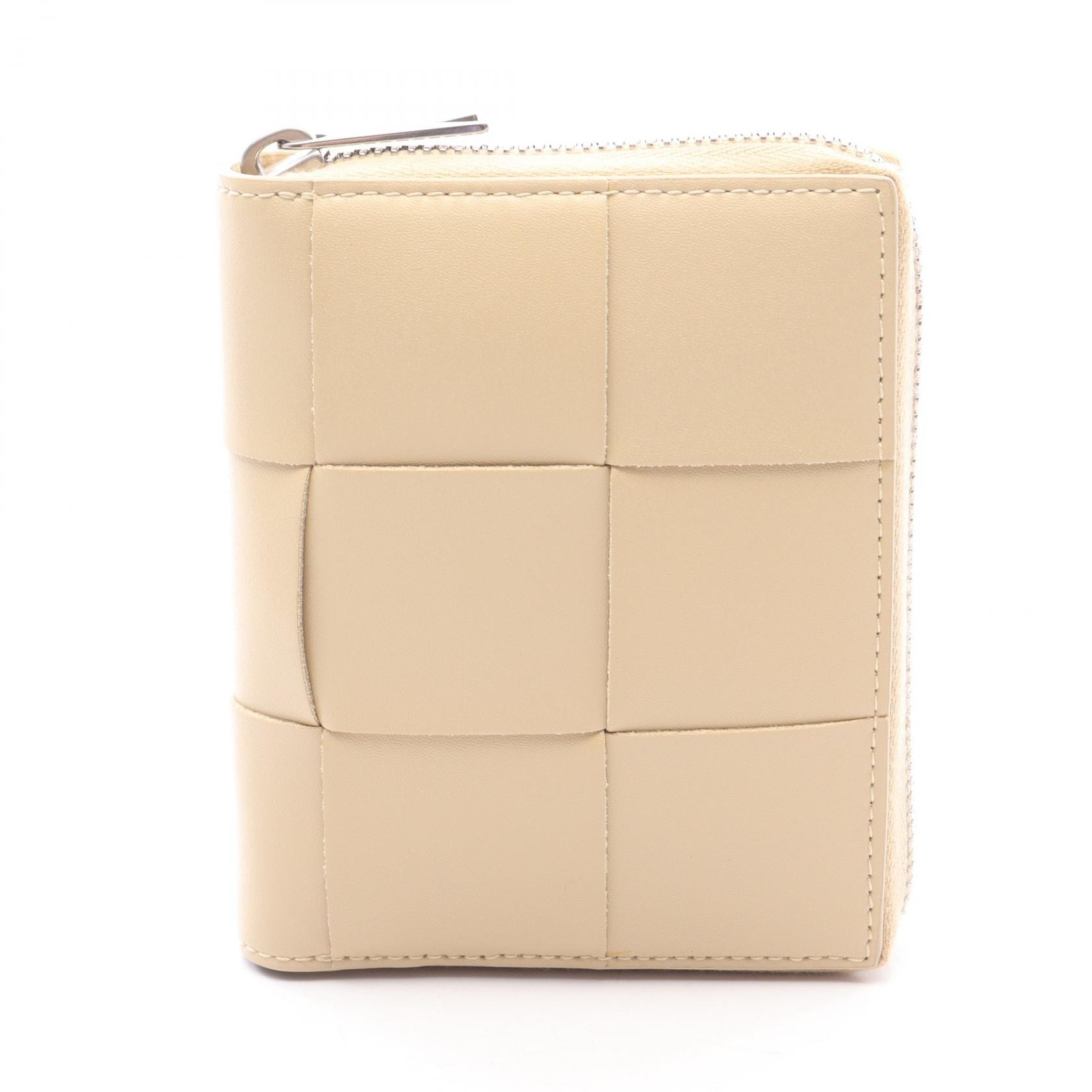 ボッテガヴェネタ BOTTEGA VENETA カセット ジップアラウンドウォレット イントレチャート ラウンド財布 財布 レザー レディース ベージュ系 【中古】