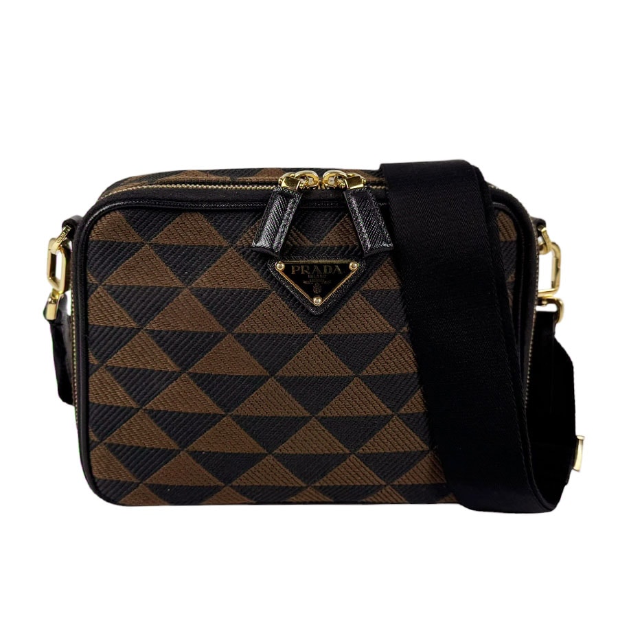 プラダ PRADA ショルダーバッグ キャンバス ブラック/ブラウン ゴールド レディース【中古】 z11239