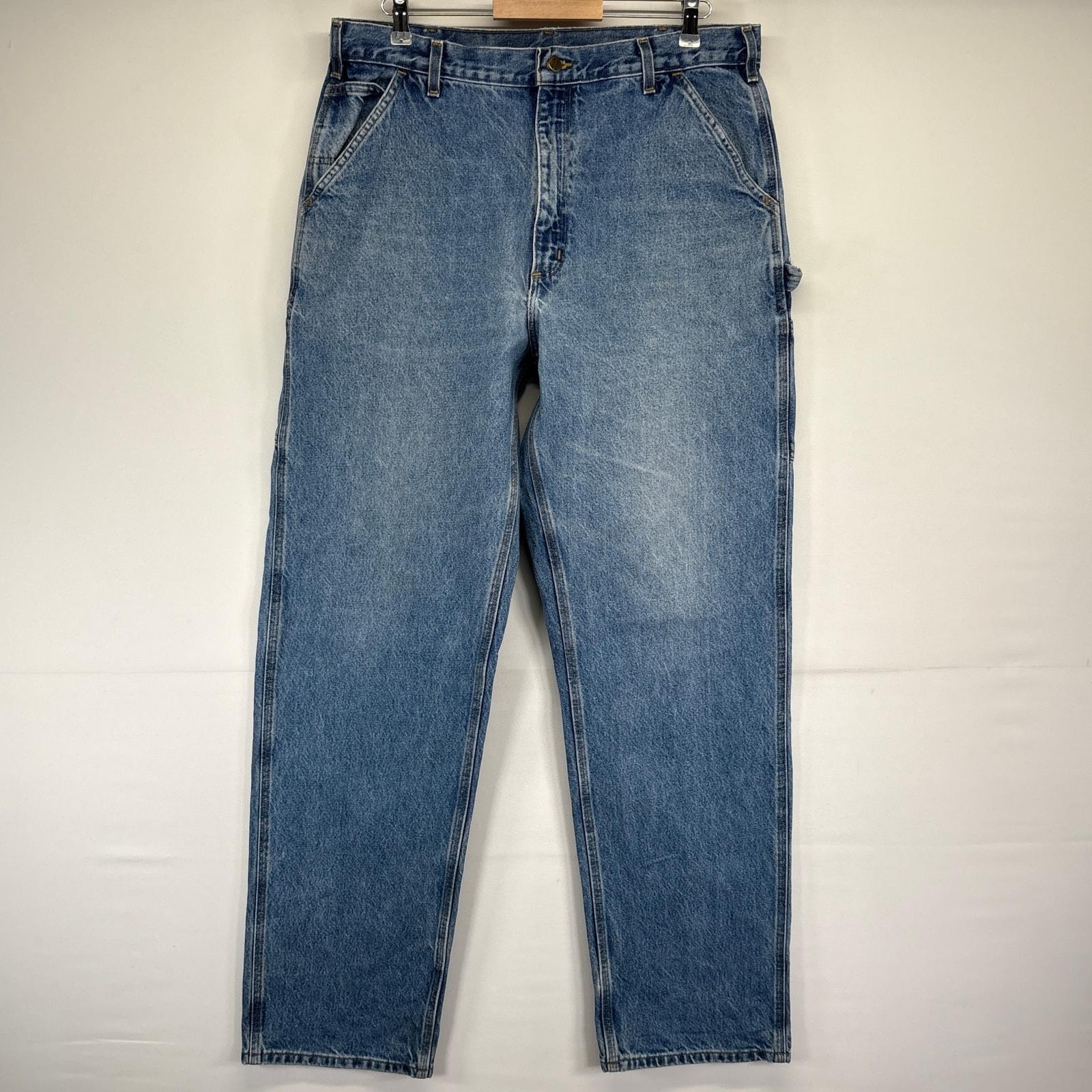빈티지 칼하트 칼하트 데님 팬츠 페인터 진 진 5 포켓 롱 팬츠 라지 사이즈 워크 W38 L36 블루 남성용