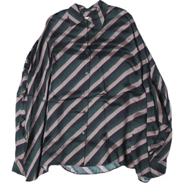 新品 DRIES VAN NOTEN ドリスヴァンノッテン 25AW CASIA 2256 W.W.SHIRT レジメンタルストライプ レーヨンオーバーサイズシャツ 252-010700-2256-605 XS BOTTLE 定価132,000円 長袖