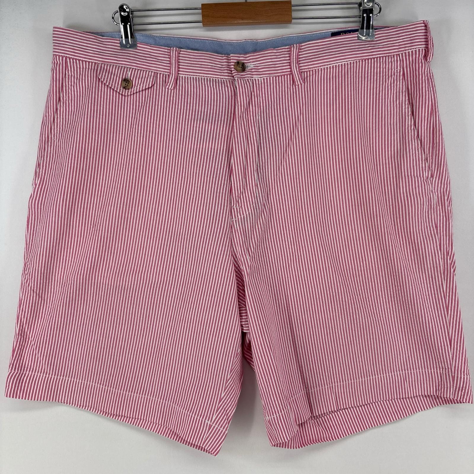 古着 ポロ・ラルフローレン POLO RALPH LAUREN シアサッカー ショートパンツ チノパン ハーフパンツ ストライプ w38  ピンク メンズ