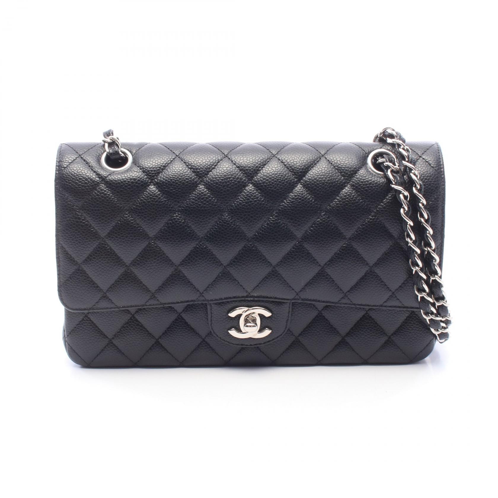 シャネル CHANEL マトラッセ Wフラップ ショルダーバッグ バッグ キャビアスキン(グレインドカーフ) レディース ブラック系 A01112 【中古】