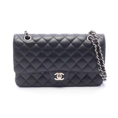 シャネル CHANEL マトラッセ Wフラップ ショルダーバッグ バッグ キャビアスキン(グレインドカーフ) レディース ブラック系 A01112 【中古】