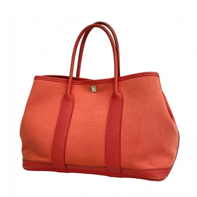 【6da0656】エルメス トートバッグ ガーデンパーティTPM トワルオフィシエ ピンク シルバー金具 □O刻印【中古】レディース