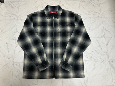 Supreme Studded Shadow Plaid Zip Up Shirt "Black"