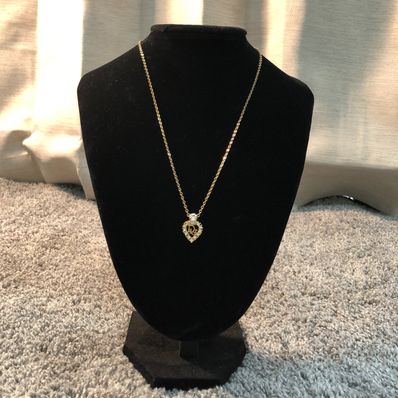 Dior Rhinestone Heart Logo Plate Necklace "Gold"