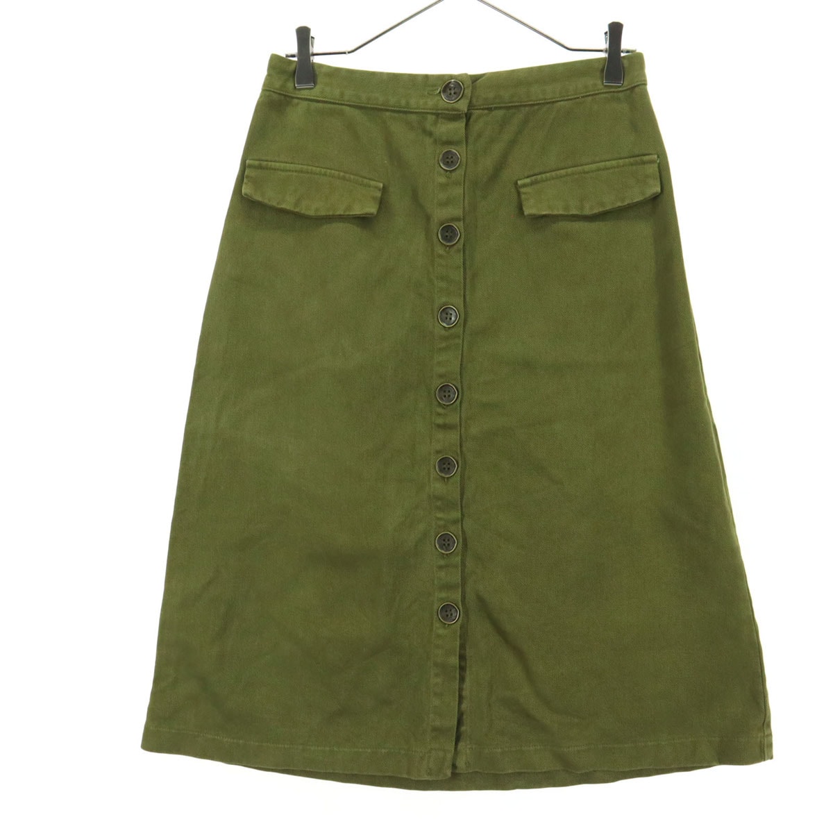 ZARA BASIC ザラベーシック ミディ丈 フロントボタン 台形 デニムスカート M カーキ