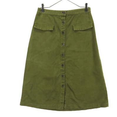 ZARA BASIC ザラベーシック ミディ丈 フロントボタン 台形 デニムスカート M カーキ
