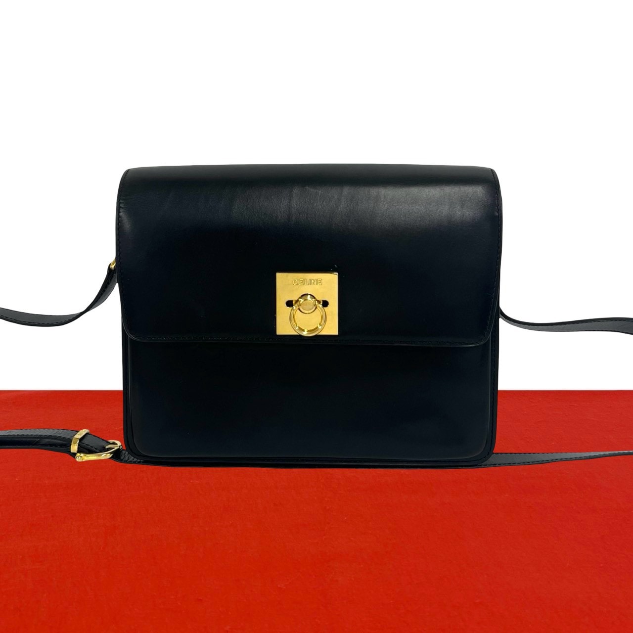 CELINE セリーヌ ロゴ リング 金具 レザー ショルダーバッグ ブラック
88314