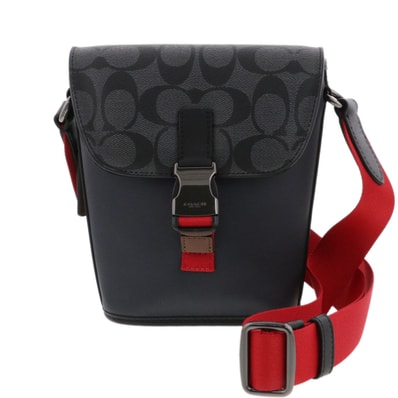 【お値下げ品】COACH コーチ トラックスモール ショルダーバッグ ショルダーバッグ C1458 レザー PVC ネイビー ブラック メンズ【中古】