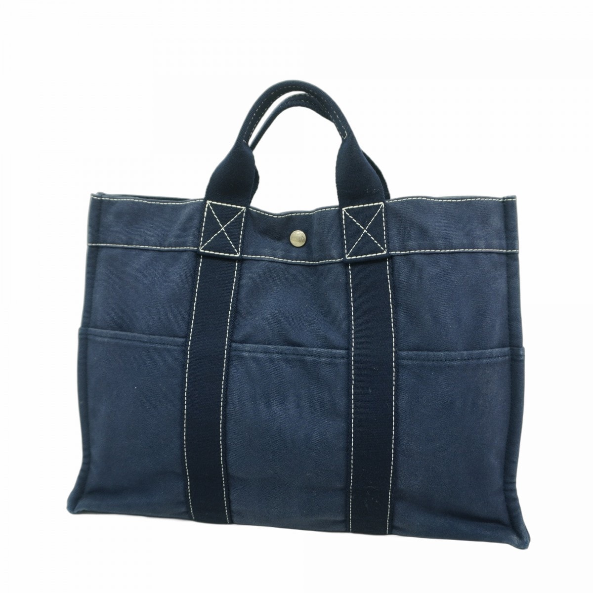 【6ed4257-k】エルメス トートバッグ ドーヴィルMM キャンバス ネイビー シルバー金具【中古】メンズ レディース ユニセックス
