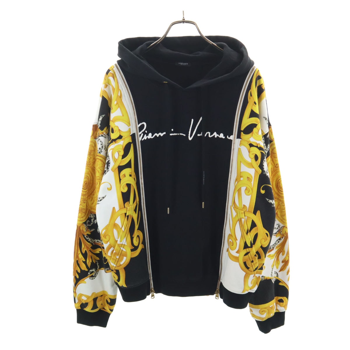 VERSACE ヴェルサーチ イタリア製 総柄 長袖 スウェットパーカー 36 ブラック