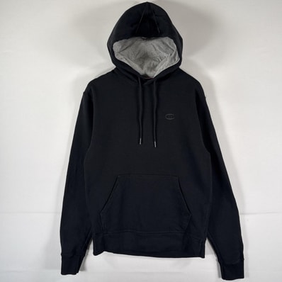 古着 チャンピオン Champion パーカー スウェット プルオーバー ワンポイントロゴ刺繍 フーディ ワッペン S ブラック メンズ