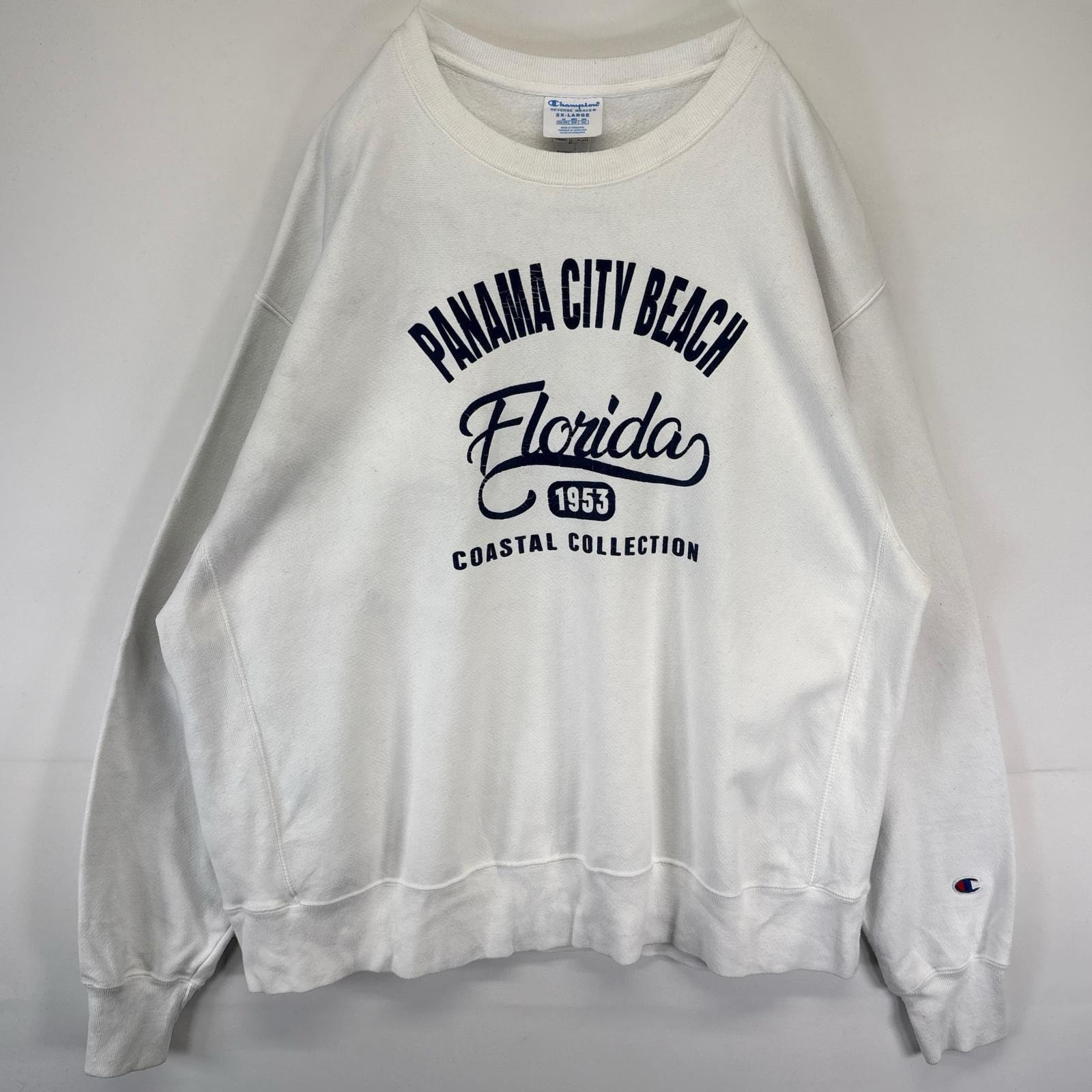 古着 チャンピオン Champion スウェット トレーナー リバースウィーブ ロゴプリント クルーネック 大きいサイズ 2XL  ホワイト メンズ