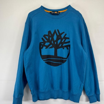 古着 ティンバーランド Timberland スウェット クルーネック ビッグプリントロゴ 水色 XL ブルー系 メンズ