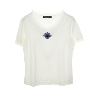 ドルチェアンドガッバーナ DOLCE & GABBANA ビジュー 半袖Tシャツ 衣料品 トップス コットン レディース ホワイト系 【中古】